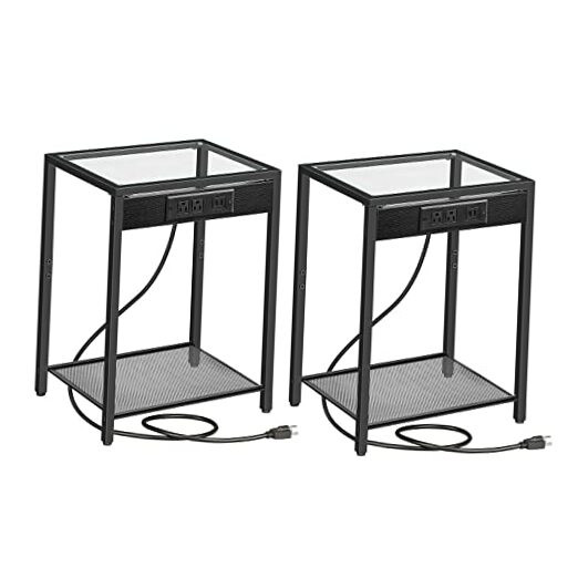 Side Table with Charging Station, Set of 2 End Tables with USB Ports,