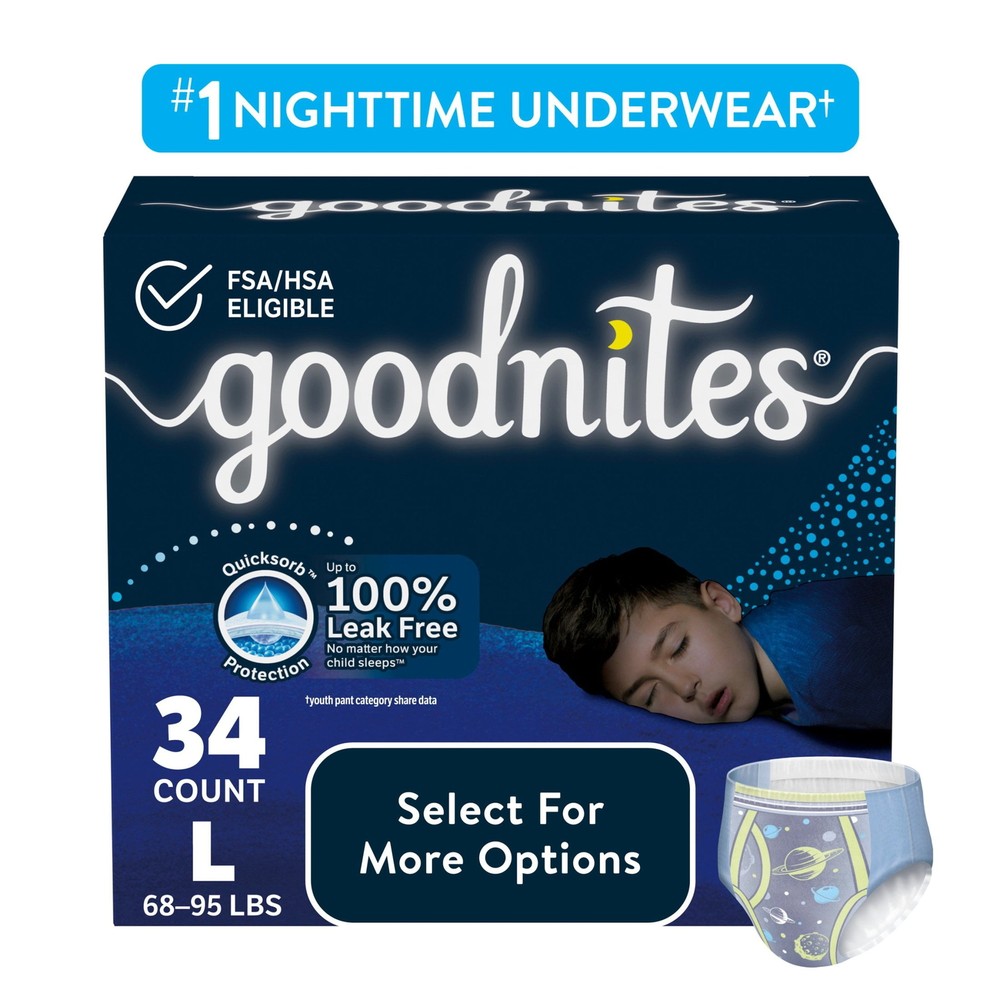 Goodnites Bedwetting Underwear for Boys, L (68-95 lbs), 34 Ct
