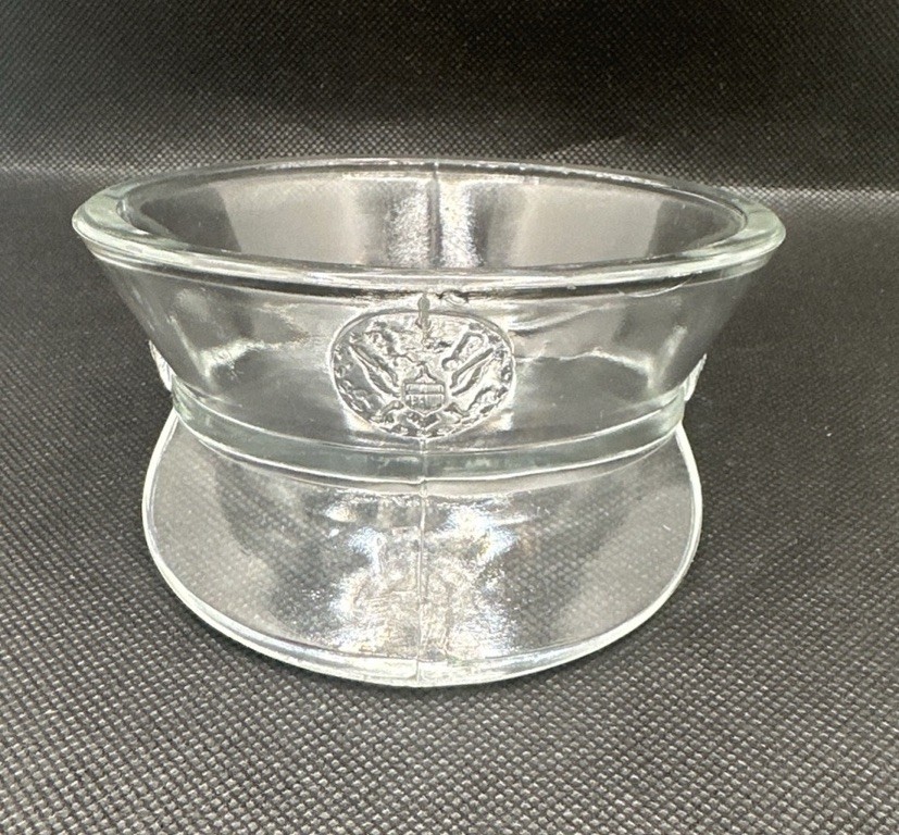 Vintage WWII US Military Glass Hat Cap Cover Bowl Ashtray Container  