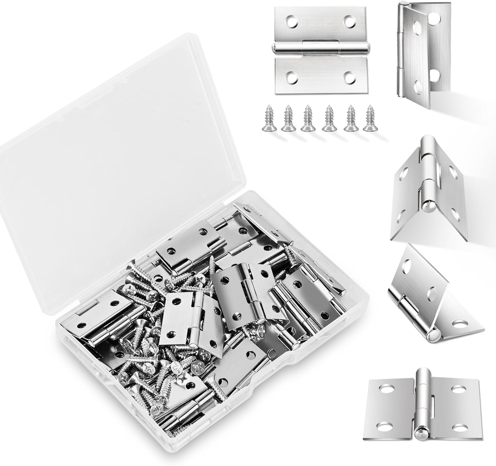 14 Sets Small Hinges with Screws, Stainless Steel Jewelry Box Hinges Silver, 1