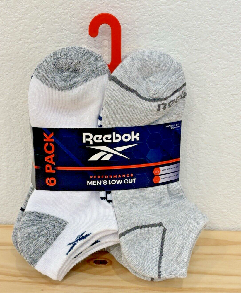Reebok Men Low Cut Performance Socks 6 Pairs-Moisture Control -SZ 6-12.5 New