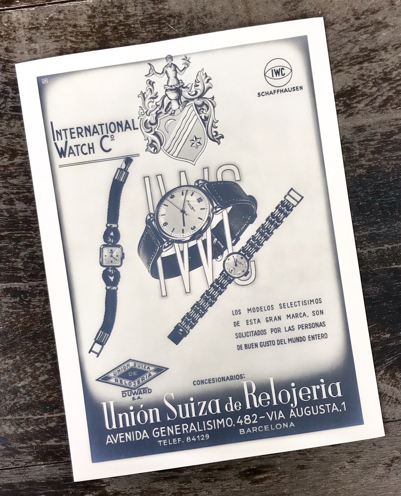 Vintage IWC Schaffhausen 1950s Fancy Lugs Watch Rare Spain OEM Leaflet