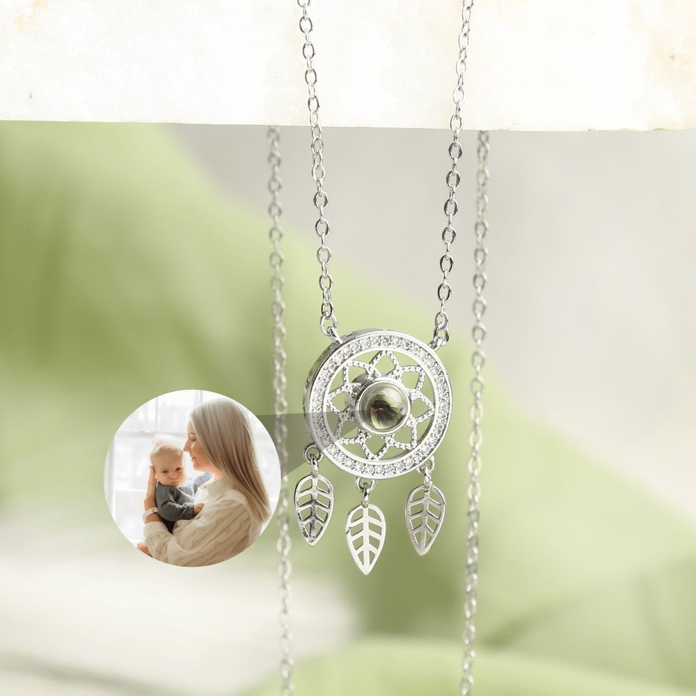 Personalized Dreamcatcher Photo Projection Necklace • Anniversary Gift for Mom