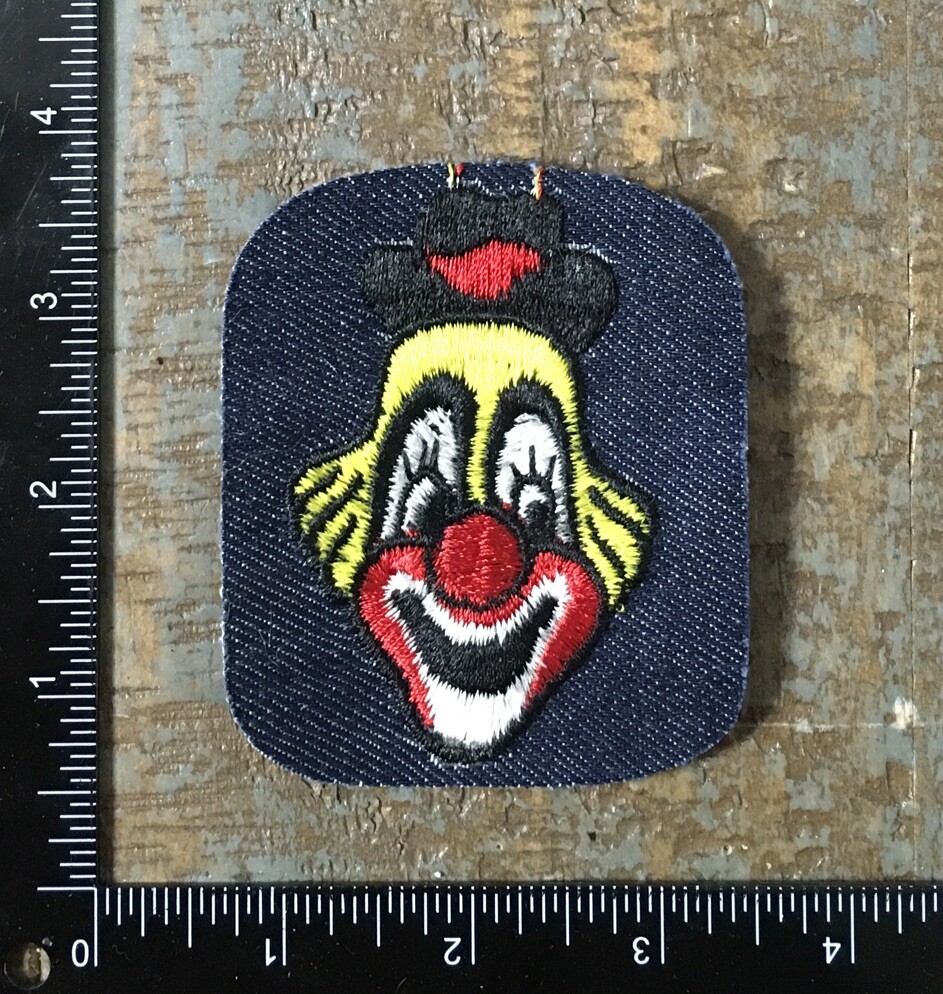Vintage HAPPY CLOWN WITH HAT Funny Character Embroidered Iron-On Patch Denim