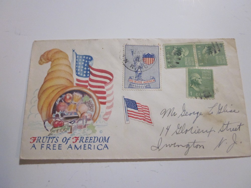 US Postal History FRUITS OF FREEDOM COVER PATRIOTIC COVER WWII RPO 1942 CANCEL