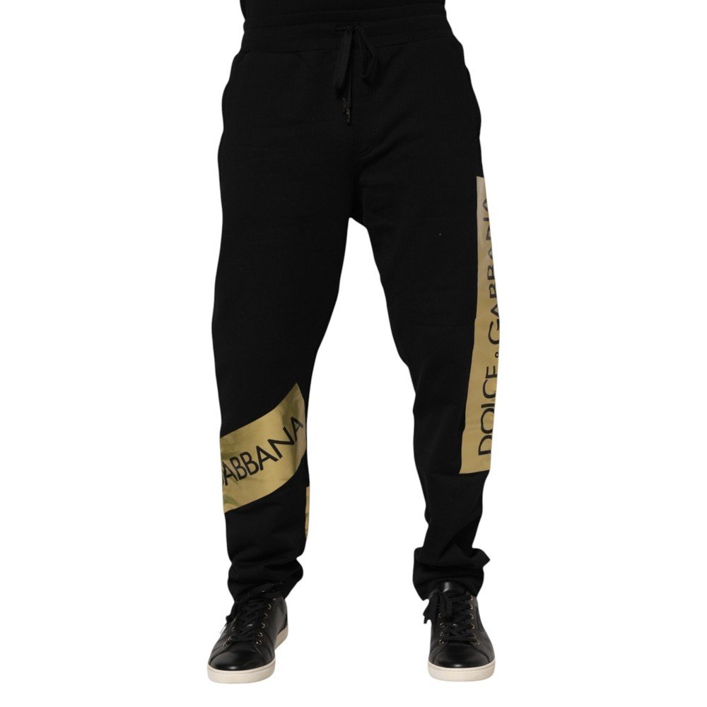 DOLCE & GABBANA Pants Black Cotton Logo Tape Men Jogger IT48/W34/M RRP 750usd