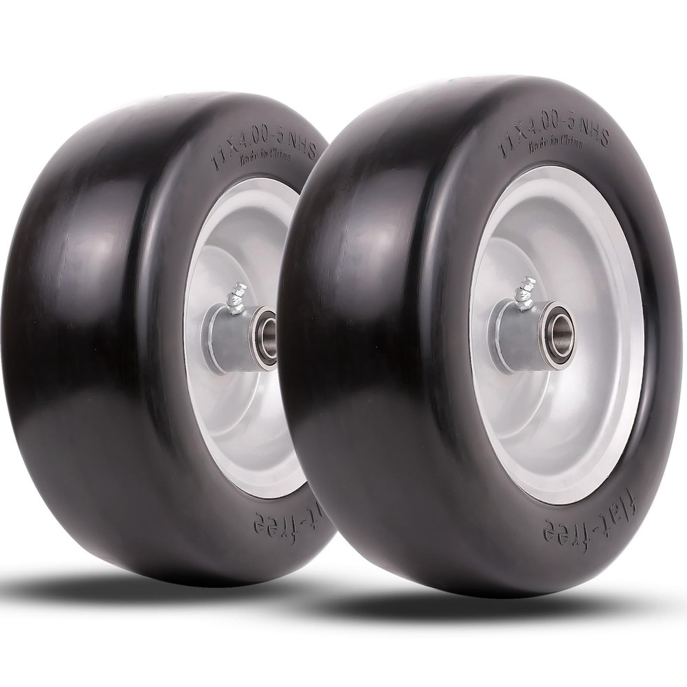 11x4.00-5 lawn mower tires flat free, Solid Smooth Tires and Wheel with 3/4