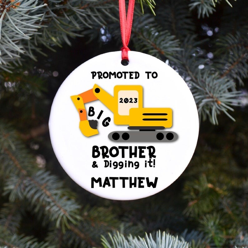 Promoted To Big Brother and Digging It Christmas Ornament, Big Brother Cerami...