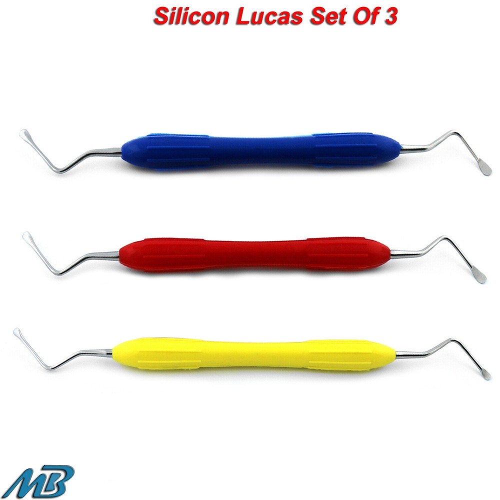 Dental Lucas Bone Curettes Teeth Cleaning Removing Scalers Silicone Handle Set