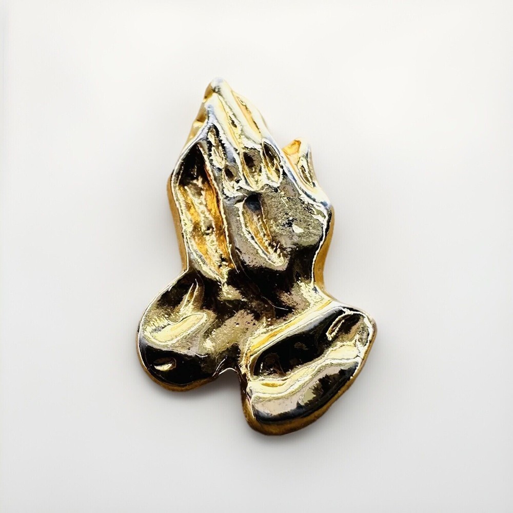 Praying Hands Lapel Hat Pin Gold Tone F