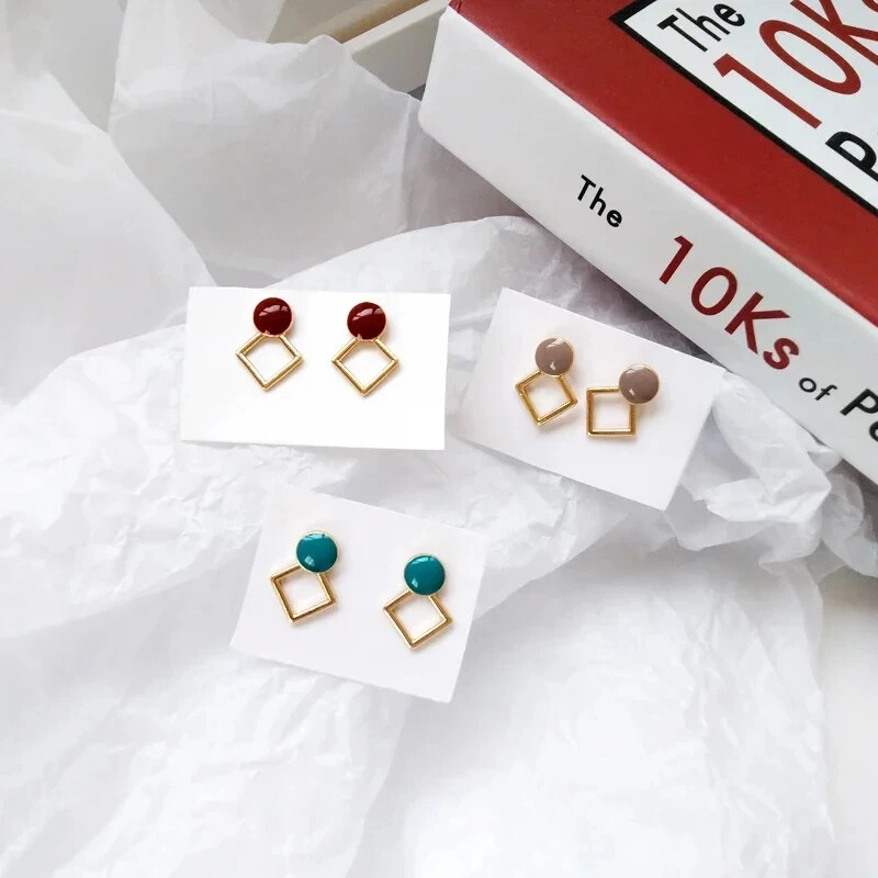 French Round Square Stitching Earrings Delicate Niche Fashion Earrings For Women