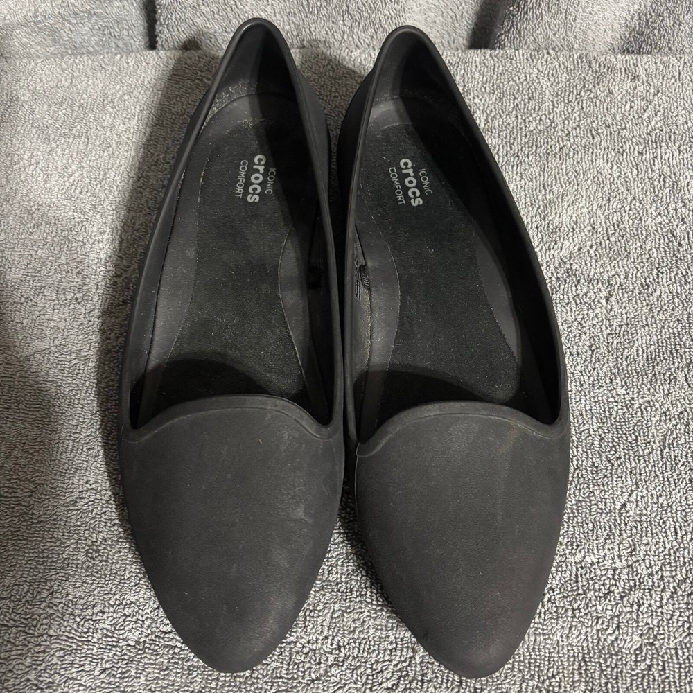 Crocs Iconic Comfort Eve Womens Shoes Black M Slip On Casusl Ballet Flats