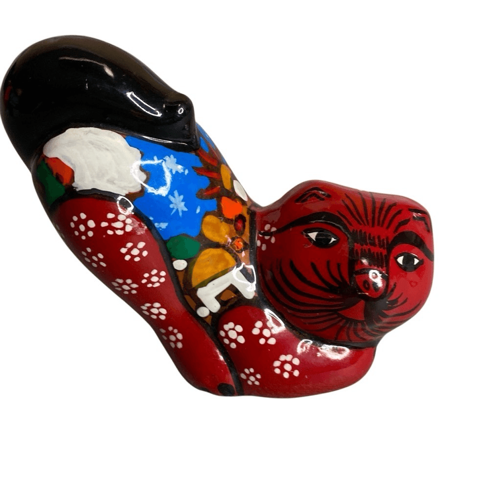 Crouching Mexican Folk Art Red Clay Tonala Cat Whimsical Hand Painted