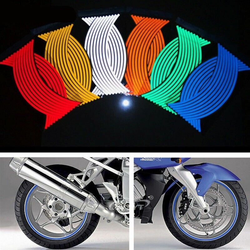 16 Strip Reflective Car Rim Wheel Tape Sticker Stripe Decal For 18inch Wheel Hub