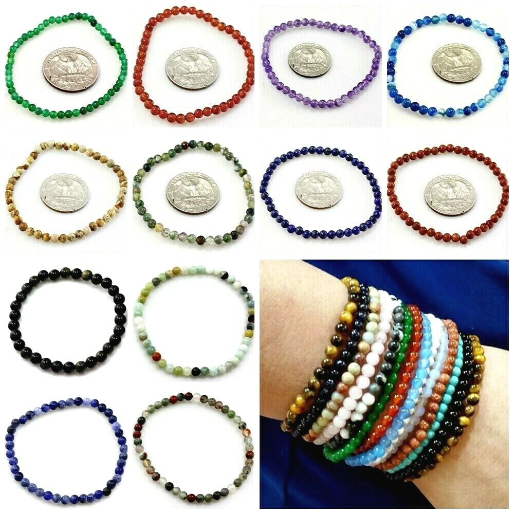 Handmade Round Beaded Stretch Bracelet Balance Kid 4mm 6mm Natural Gemstone Gift