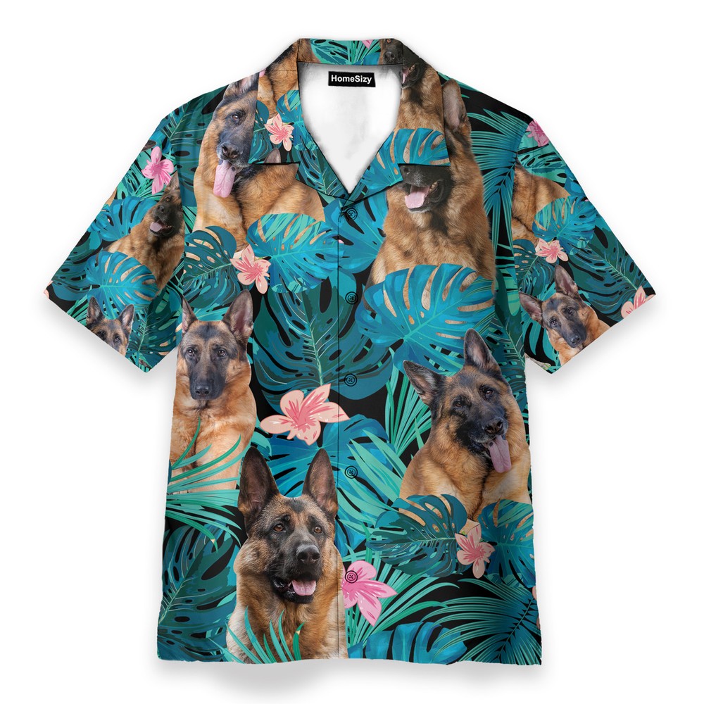 German Shepherd Dog Tropical Leaves   Hawaiian Shirt