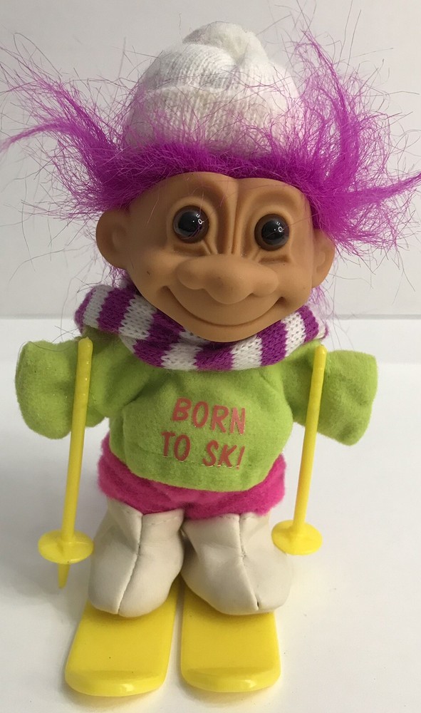 Vintage Born to Ski Troll Doll Winter Skiing Outfit  Russ 5” Pink Hair *READ*
