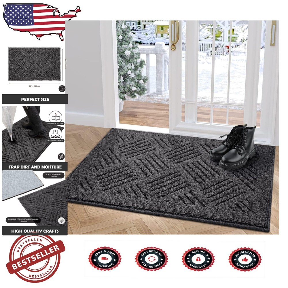 Absorbent Charcoal Doormat with Rubber Backing - 32x48 Indoor/Outdoor Use