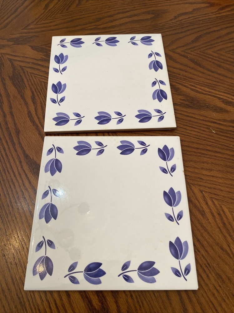 Set Of 2 Italian Tulip Trivets Blue And White Ceramic Kitchen Cooking