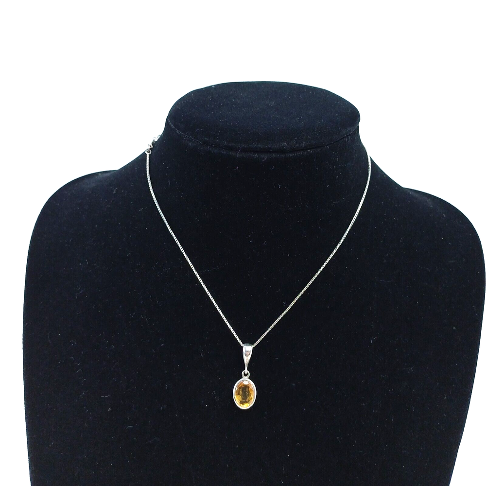 Vintage Sterling Silver Citrine Pendant Necklace .925