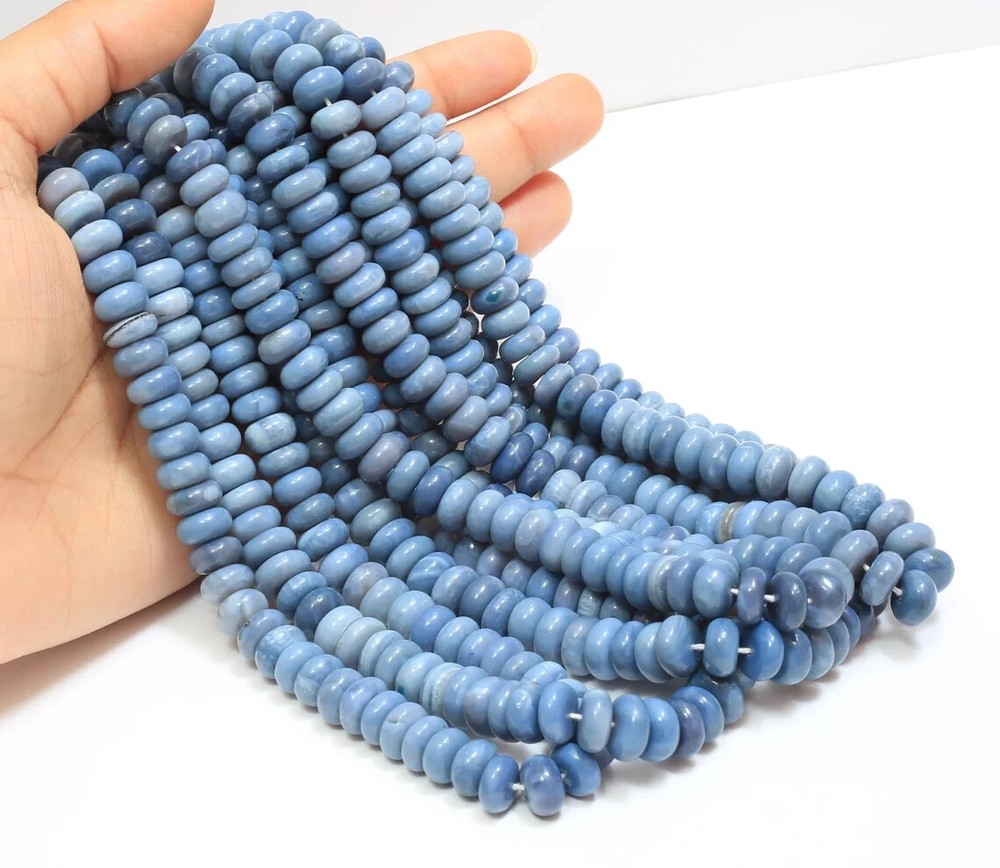 Natural Blue Opal Smooth Rondelle Beads 16 Inch 8-10mm Stunning Stone Jewelry