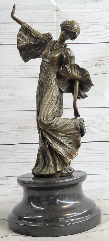 Art Deco Victory Woman Statue in Solid Bronze Art Nouveau Style