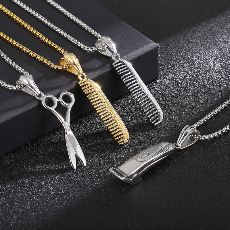 Creative wash cut Blow cut hair stainless steel pendant titanium steel necklace