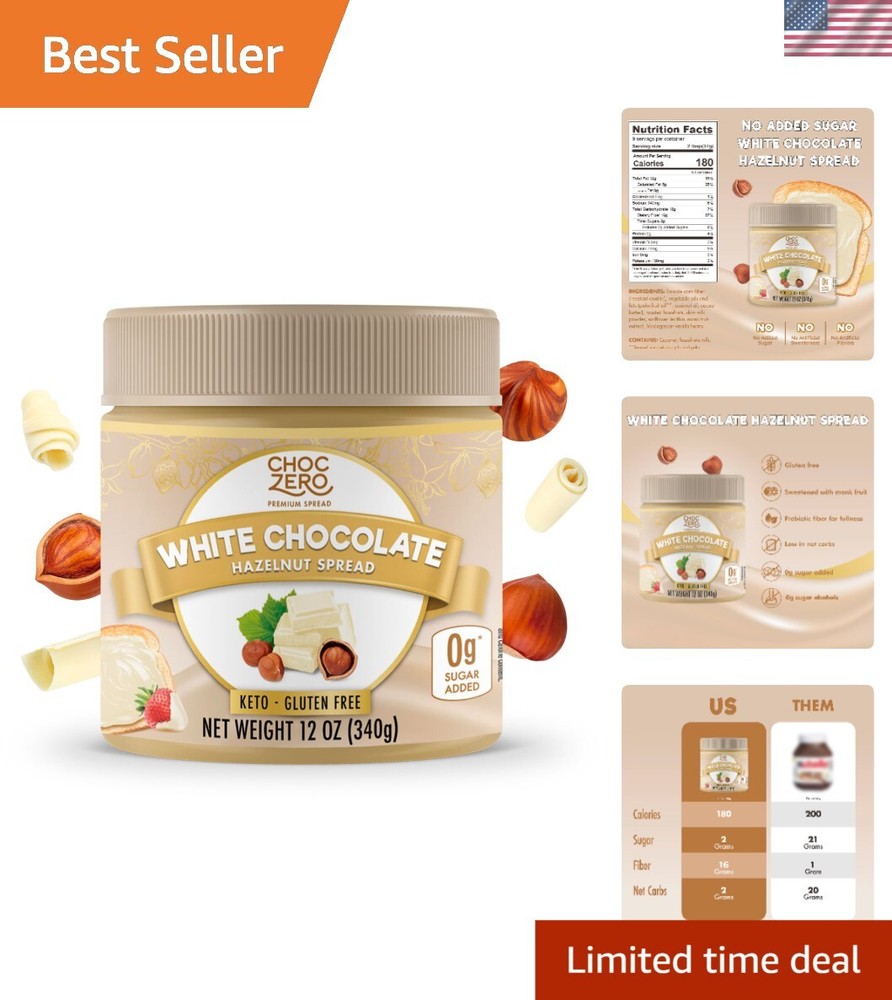 All-Natural Keto White Chocolate Hazelnut Spread - 12oz, No Added Sugar