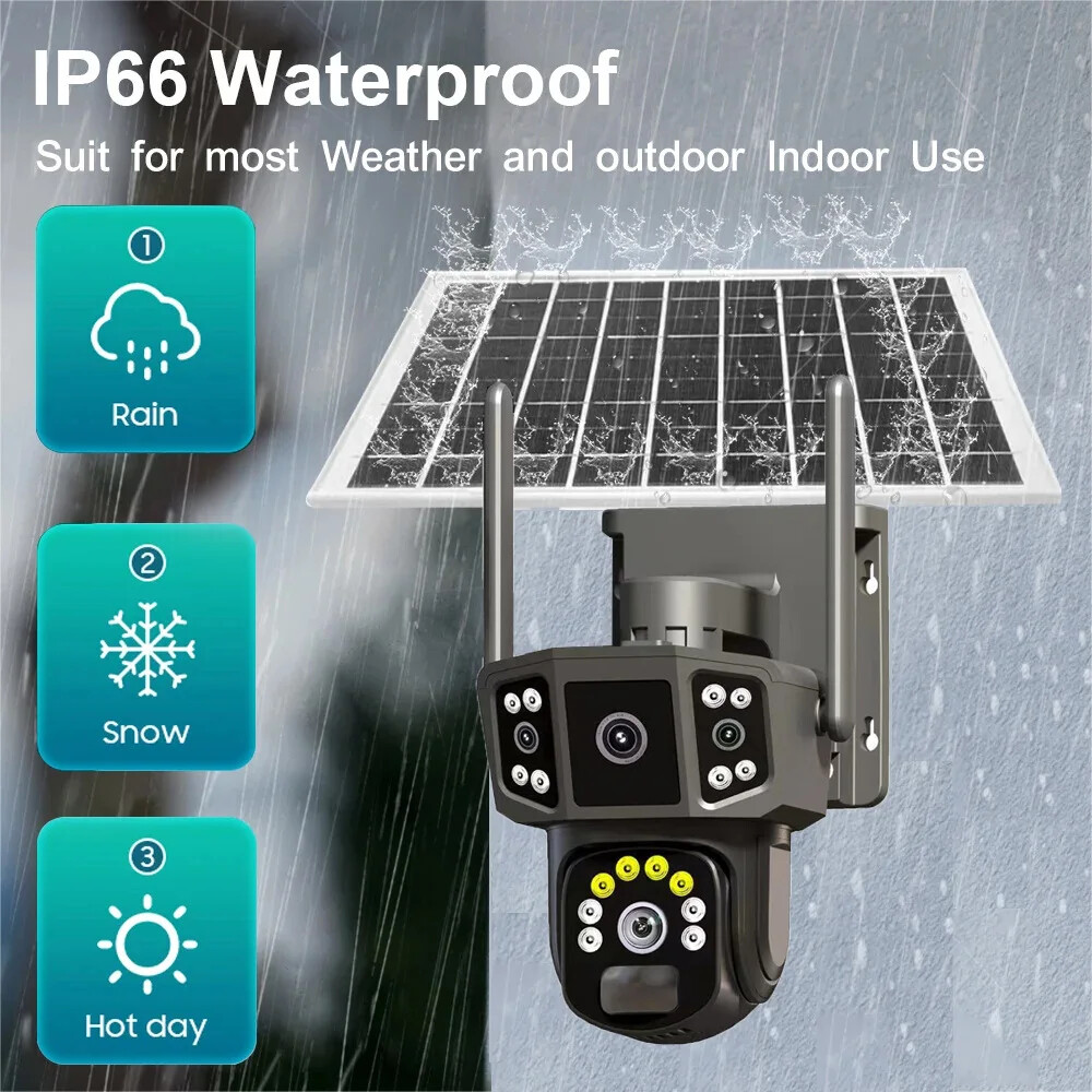 9MP Triple Lens Solar Battery Powered WIFI IP Camera Pan/Tilt Home Security CCTV
