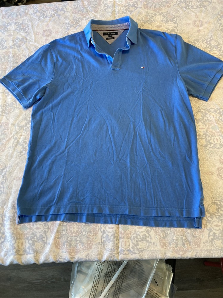 Tommy Hilfiger Mens Slim Fit Blue Cotton Polo Shirt Size XL