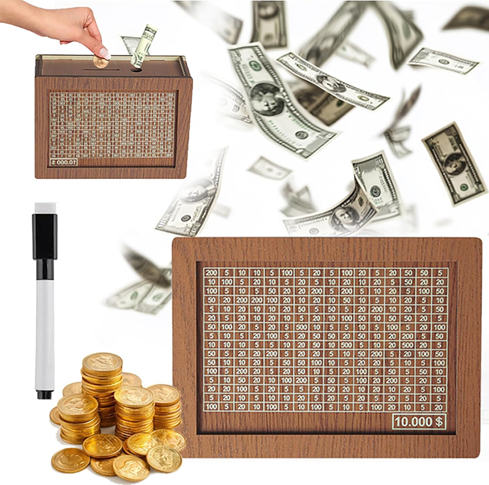 Wooden Coin Bank, 10K Savings Challenge Box, 10,000 Savings Box, save 10000 Mone