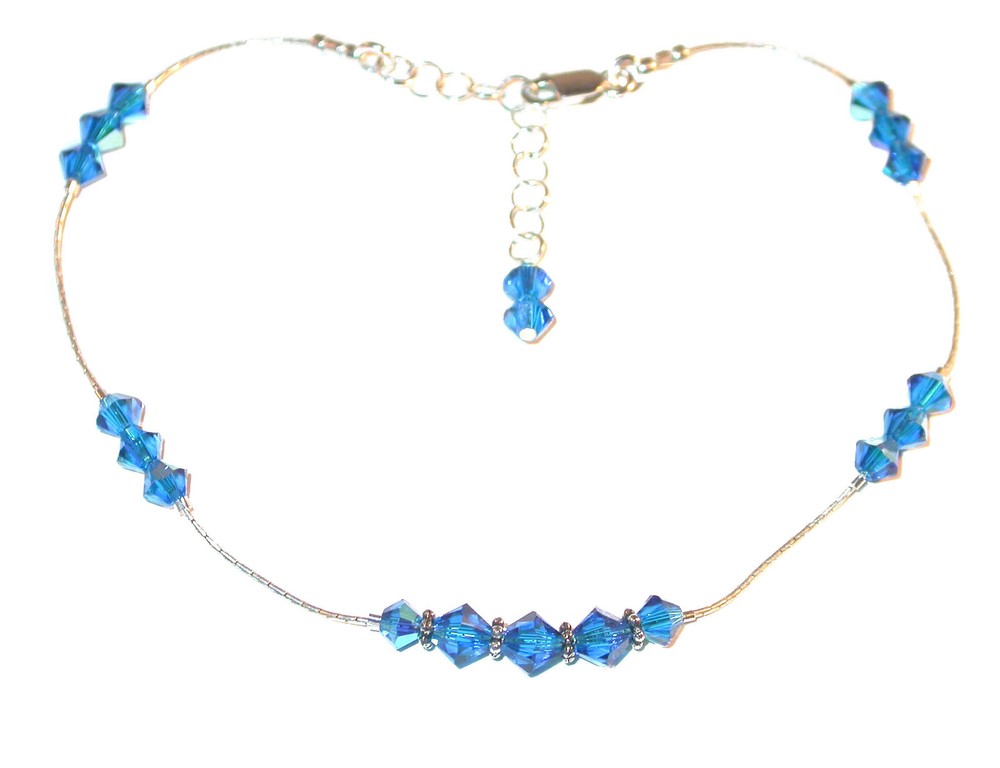 SWAROVSKI Elements CRYSTAL ANKLET Sterling Silver Ankle Bracelet CAPRI Blue
