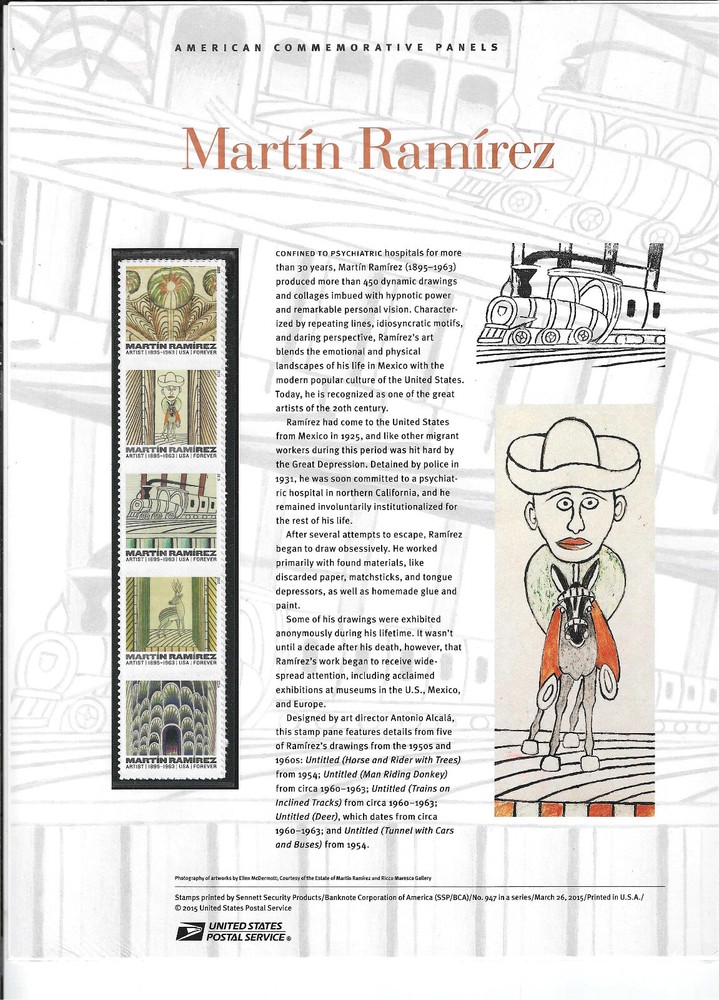 USPS COMMEMORATIVE PANEL #947 MARTIN RAMIREZ MNH FOREVER BLK