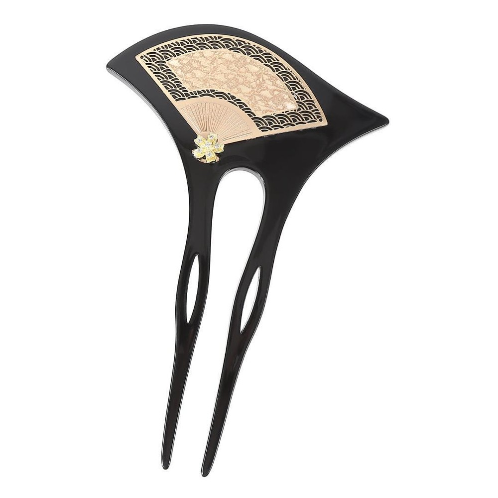 Gold Cherry Blossom Kanzashi Hairpin Fan for Kimono Wedding Decor Vintage Style