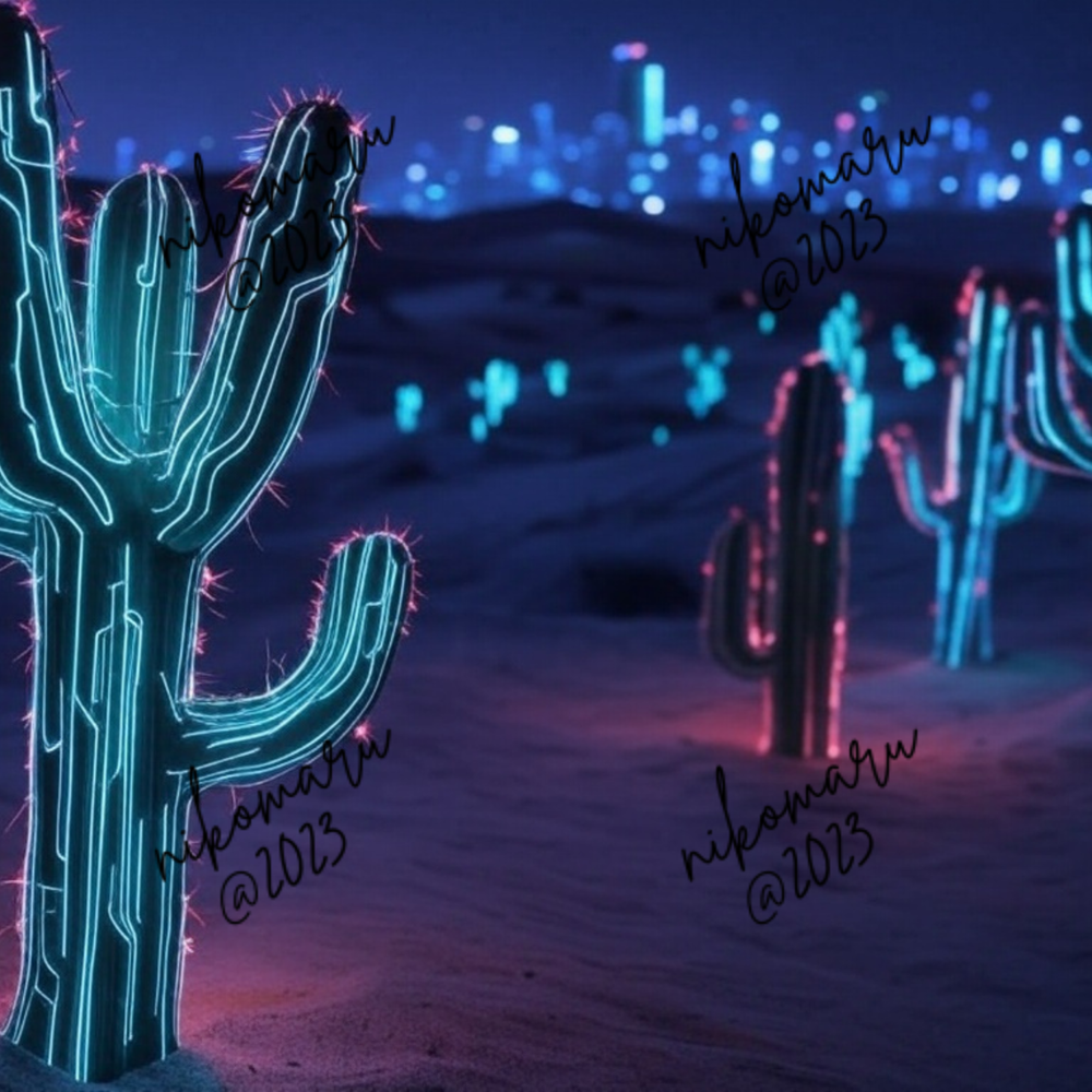 Cyber Cactus 2 Digital Art Desktop Wallpaper Background-image