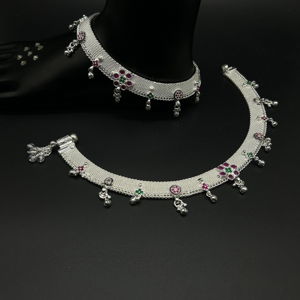 925 Sterling Silver Bridal Anklet Payal Elegant Traditional Jewelry-image