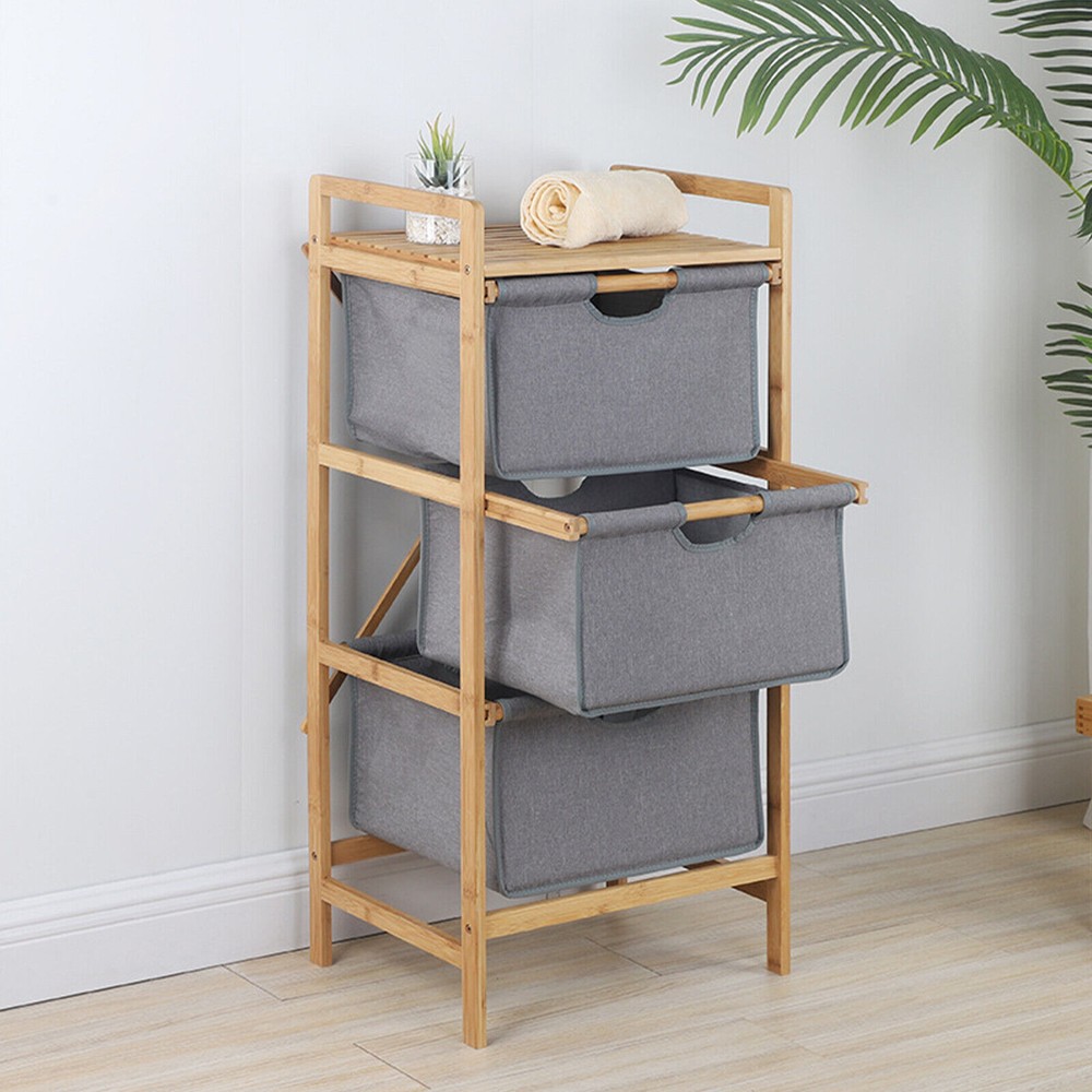 37.8inch Bamboo Storage Drawers 3-Tier Multipurpose Storage Shelf Cabinet Drawer
