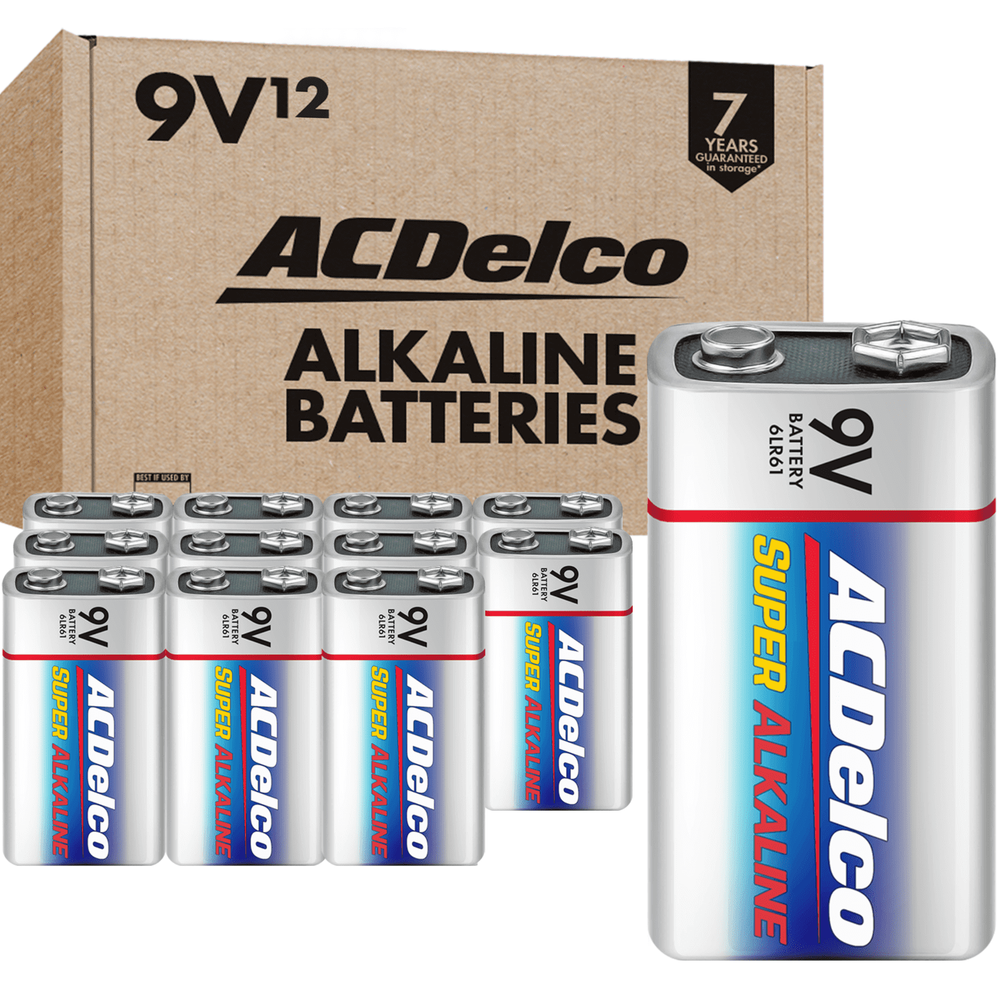 ACDelco 9V Batteries, Super Alkaline 9-Volt 1.5V Battery, 12-Count AC265