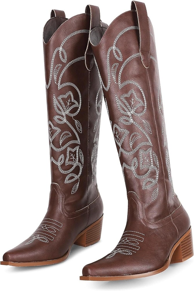 AMINUGAL Cowboy Boots for Women Embroidered Metallic Cowgirl Pull On...