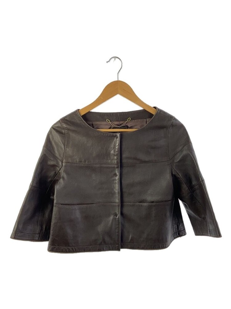 Cinquanta Brown Leather Blouson Jacket Size 38 Plain Style 2296