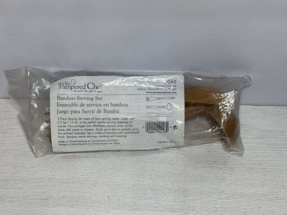 Pampered Chef 3 Piece Bamboo Serving Set #2048 Ladle Fork Spreader T3