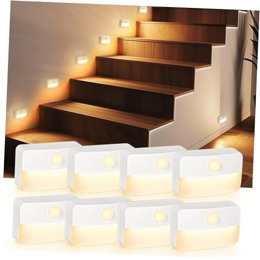 8 Pack Motion Sensor Stair Light for Indoor, Battery Operated Closet Lights,