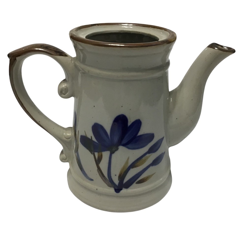 VINTAGE Teapot Ceramic Stonware Hand Made Cobalt Blue No Lid Folk Art Country