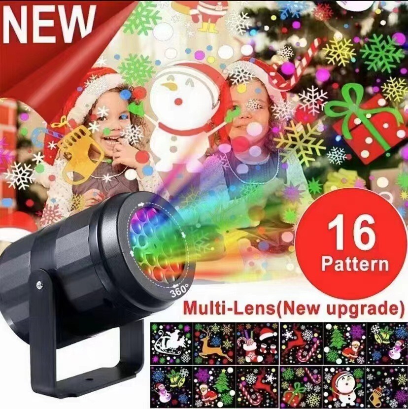 Cross-border Led Christmas Projection 16 Patterns Hd Projector Atmosphere Lamp-image
