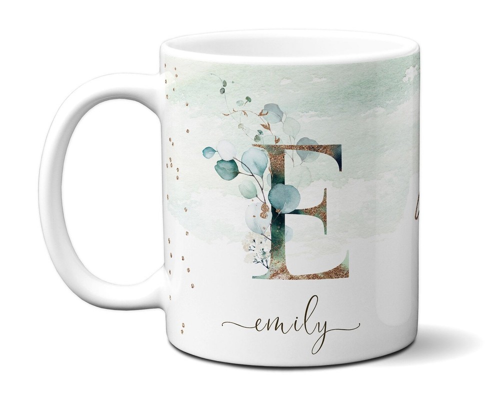Personalized Name & Monogram Initial Letter Floral Alphabet Mug Watercolor F