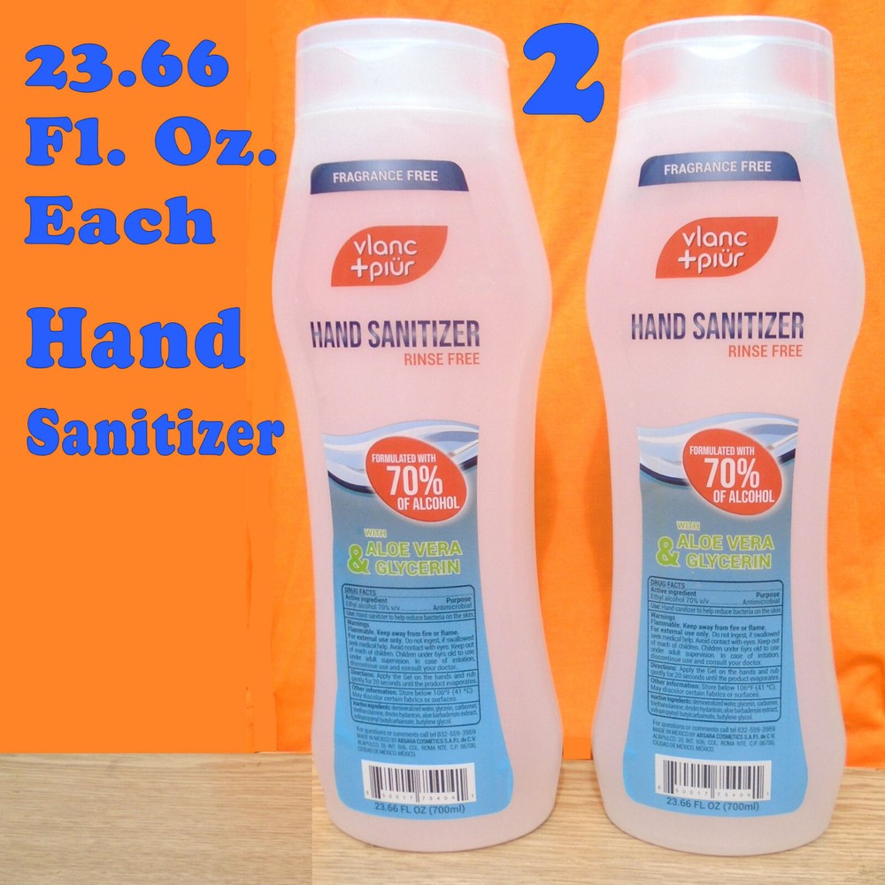 2 vlanc +piür Hand Sanitizer Rinse Free Aloe Vera & Glycerin 23.6 oz. Each - NEW