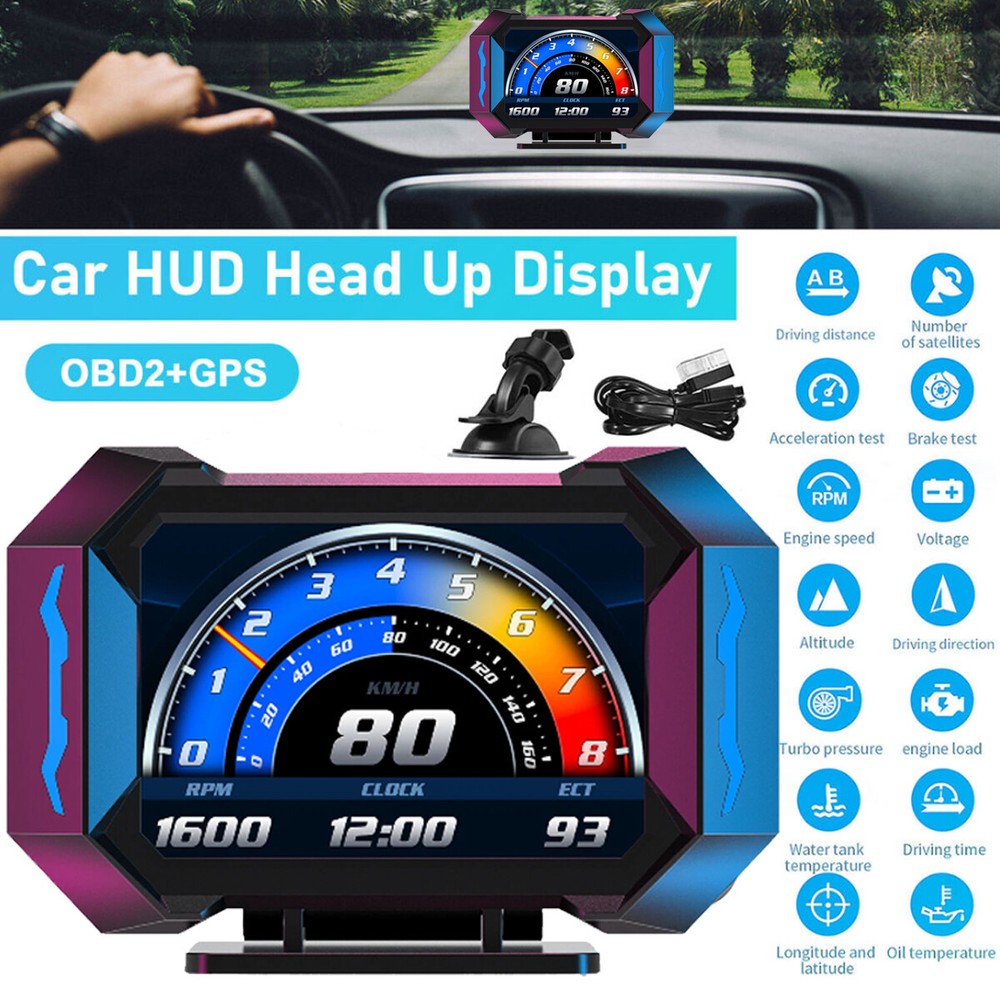 OBD2 Car HUD Digital Gauge with Speedometer RPM Tachometer GPS Display