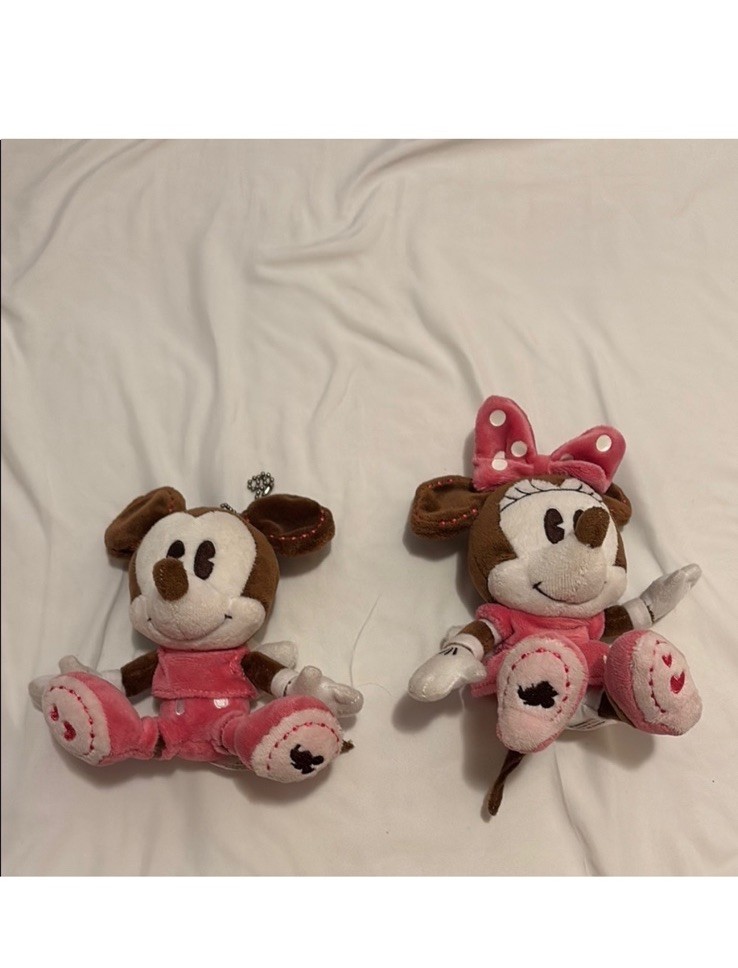 Disneyland Tokyo Minnie Mickey Plush Keychain Set 2-Pack