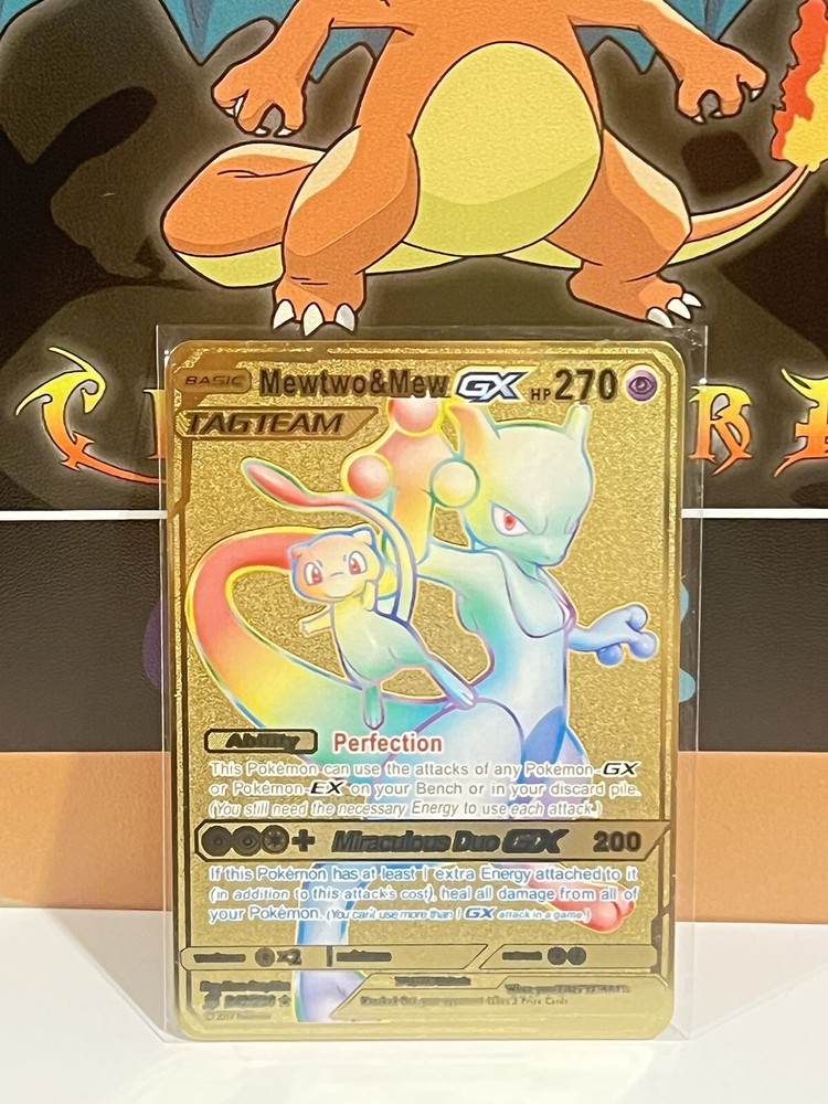 Mewtwo & Mew GX Rainbow Gold Metal Pokemon Card Collectible Gift/Display