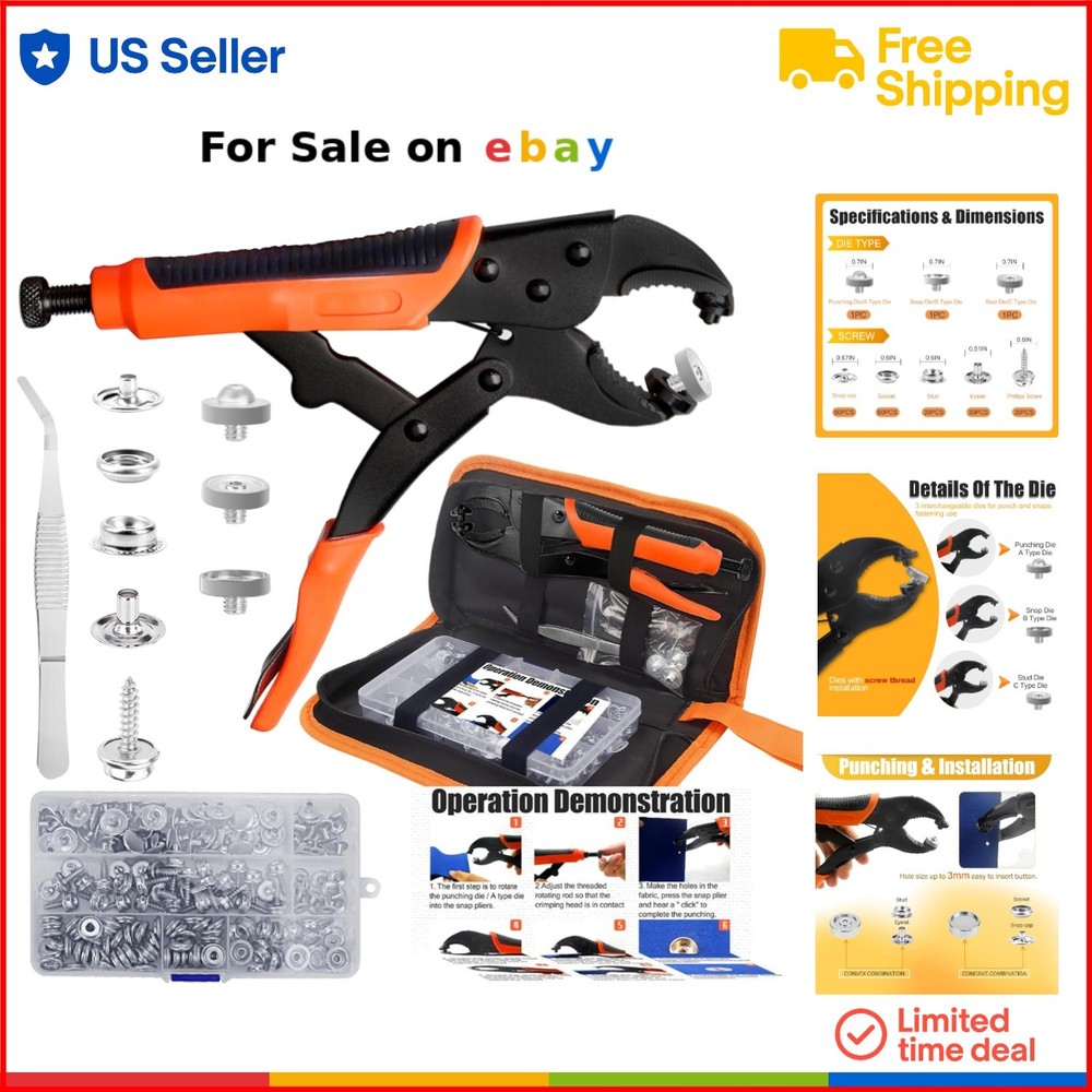 Heavy Duty Marine Canvas Snap Fastener Tool Kit with Metal Pliers